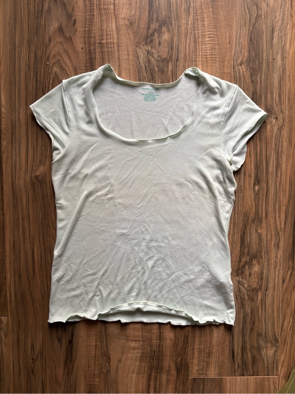 Banana Republic Light Green Fitted Baby Tee With Scalloped Hem Size Medium